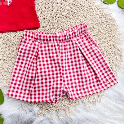 Conj. Regata Mon Cheri e Short Xadrez - Vermelho